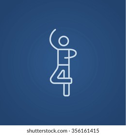 Male figure skater line icon for web, mobile and infographics. Vector light blue icon isolated on blue background.