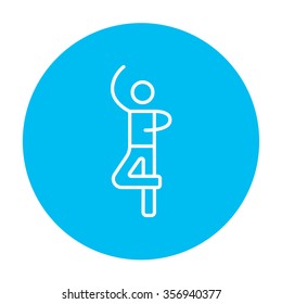 Male figure skater line icon for web, mobile and infographics. Vector white icon on the light blue circle isolated on white background.