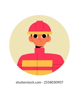 Male Firefighter Avatar In Red Uniform And Helmet In Flat Vector Illustration Symbolizing Fire Safety, Bravery, And Heroism, Isolated On White Background