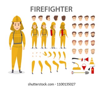 Male firefighter character set. Poses and emotions.