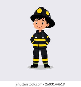 Male - ‌Boy Firefighter Character in Uniform – Vector Illustration Set