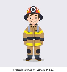 Male - ‌Boy Firefighter Character in Uniform – Vector Illustration Set