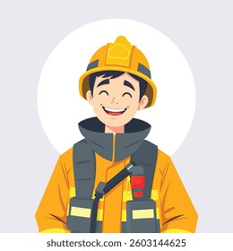 Male - ‌Boy Firefighter Character in Uniform – Vector Illustration Set