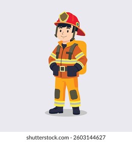 Male - ‌Boy Firefighter Character in Uniform – Vector Illustration Set