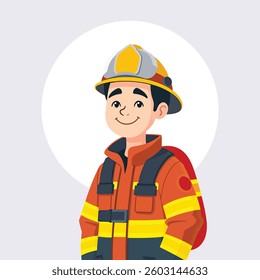 Male - ‌Boy Firefighter Character in Uniform – Vector Illustration Set