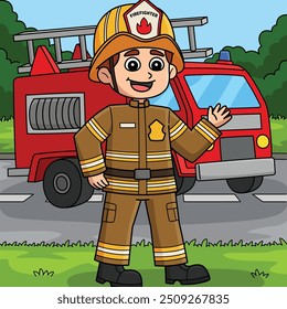 Male Firefighter Colored Cartoon Illustration