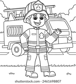 Male Firefighter Coloring Page for Kids