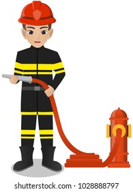 Male Firefighter Holding Water Hose