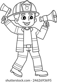 Male Firefighter Isolated Coloring Page for Kids
