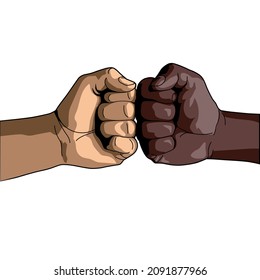 Male fist colored greeting partnership two hands gesture. Vector illustration	