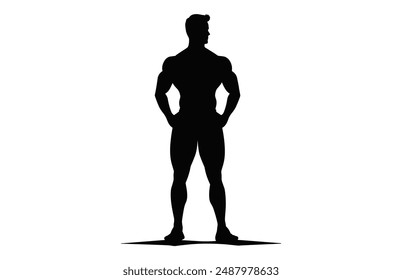 Male Fitness Silhouette Clipart, Bodybuilder black Silhouette Vector