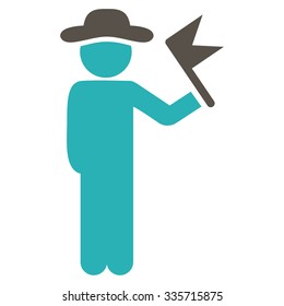 Male With Flag vector icon. Style is bicolor flat symbol, grey and cyan colors, rounded angles, white background.
