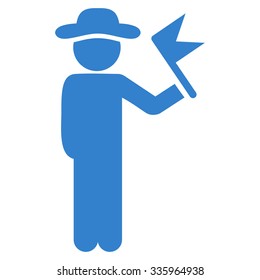 Male With Flag vector icon. Style is flat symbol, cobalt color, rounded angles, white background.