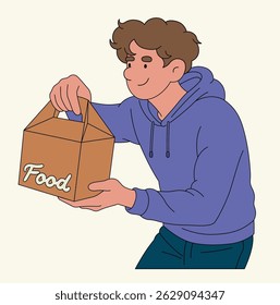 Serviço de entrega de alimentos masculino entregando uma caixa de alimentos