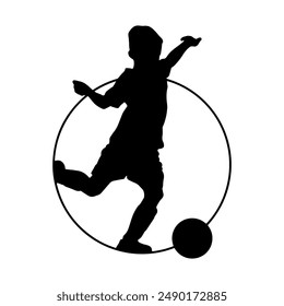 Male Football Player Silhouette Icon. Soccer Athlete Kick the Ball. Olympic Game Sport Shadow Isolated on White Background Illustration Vector EPS 10