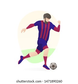 Male football or soccer player dribble the ball in flat illustration vector. Made for any design need such as poster, pamphlet or website landing page and any educational purpose.