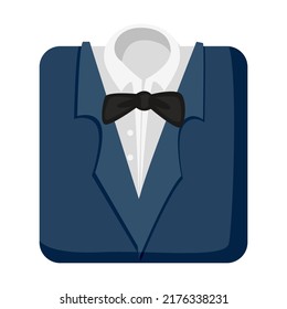 Male formal clothes and accessories vector illustration. Shoes, suit, shirt, bow tie, wallet, briefcase of business man or office worker isolated on white