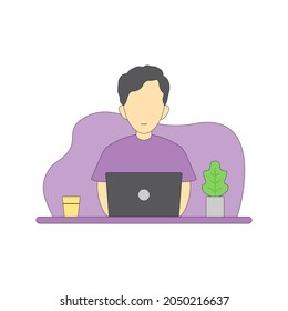 Male freelancer work from home illustration vector. Freelance activity at home office.