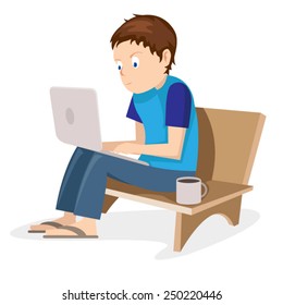 Male Freelancer Working on computer vector illustration