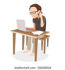 Male Freelancer Working on computer vector illustration