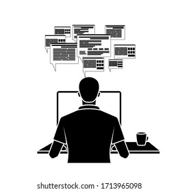 Trabajador independiente masculino trabajando de forma remota con clientes.ilustración vectorial
