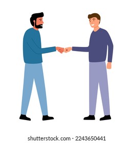 Male friend fist bump in flat design on white background. Friendship casual greeting concept vector illustration.