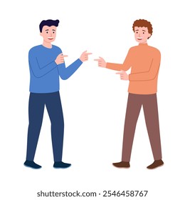 Male friends casual greeting character in flat design on white background.