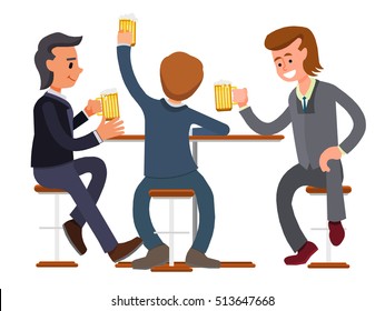 male friends drinking beer in a bar, pub, coffee shop. business suit, businessmen meeting Vector, flat design people. Isolated on a white background.