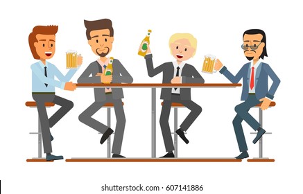 male friends drinking beer in a bar, pub, coffee shop. business suit Vector, flat design people. Isolated on a white background.