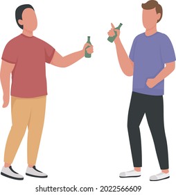 Male friends drinking together semi flat color vector characters. Full body people on white. Informal evening party isolated modern cartoon style illustration for graphic design and animation