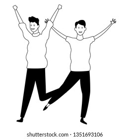 Male friends having fun in black and white