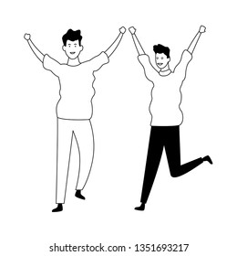 Male friends having fun in black and white