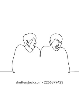 male friends are laughing very hard together - one line drawing vector. concept laugh at a joke, similar sense of humor