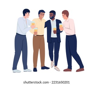 Amigos hombres con caracteres vectoriales de color semiplano. Cifras editables. Gente de cuerpo entero en blanco. Fiesta de soltera. Acto de casamiento simple ilustración estilo de caricatura para diseño gráfico web y animación