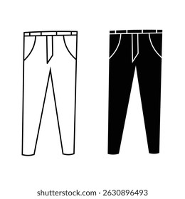 Male full Pant vector icon. Simple jeans pant icon for man. Male trouser vector icon. Outline illustration of jeans vector icon. Ladies full pant vector. Ladies Pant.