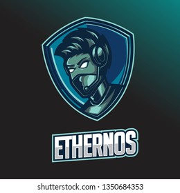 Male gamer e-sport logo design template with headphone 