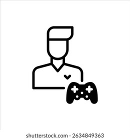 Male Gamer glyph icon. gaming black Solid line illustration