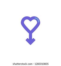Male gender flat icon, vector sign, colorful pictogram isolated on white. Man sex heart symbol, logo illustration. Flat style design