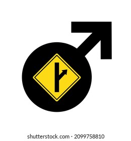 Male Gender And Sex Symbol With MGTOW Traffic Sign And Symbol. Pictogram Of Men Going Their Own Way. Vector Illustration Isolated On White.