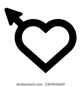 Icono sólido de género masculino. Ilustración vectorial de signo de género en forma de corazón aislada en blanco. Diseño de estilo glifo de signo sexual, diseñado para web y aplicación. Eps 10