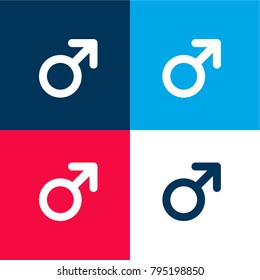 Male gender symbol four color material and minimal icon logo set in red and blue