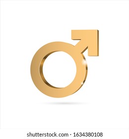 Male Gender Symbol Mars. Gold 3d Symbol. Vector Illustration.