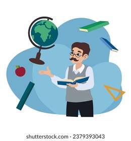 Male geography teacher on white background