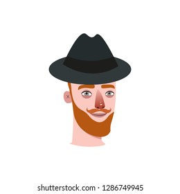 Male with ginger beard and grey eyes wearing hat