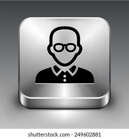 Male with Glasses on Silver Square Buttons