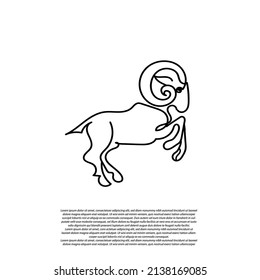 
male goat continuous line. male goat line art. male goat simple logo