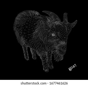 Ilustración vectorial de cabra macho, triangular de baja polilla y alambre aislada en fondo negro. Diseño de logo moderno de estilo poligonal. Adecuado para imprimir en un pantalones en t.