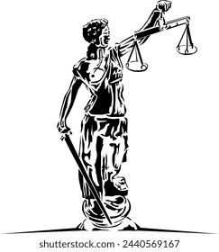 Male god with scale of justice bring a sword abstract illustration