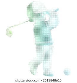 A male golf athlete is composed of dot gradient vectors with cartoon style.
