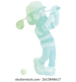A male golf athlete is composed of dot gradient vectors with cartoon style.